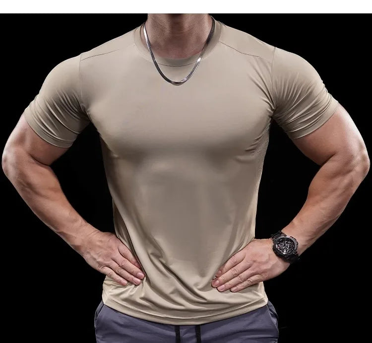 Summer New Basketball Men's Running Training Sports Gym Fitness High Elastic Quick-drying Casual Short-sleeved T-shirt Tops