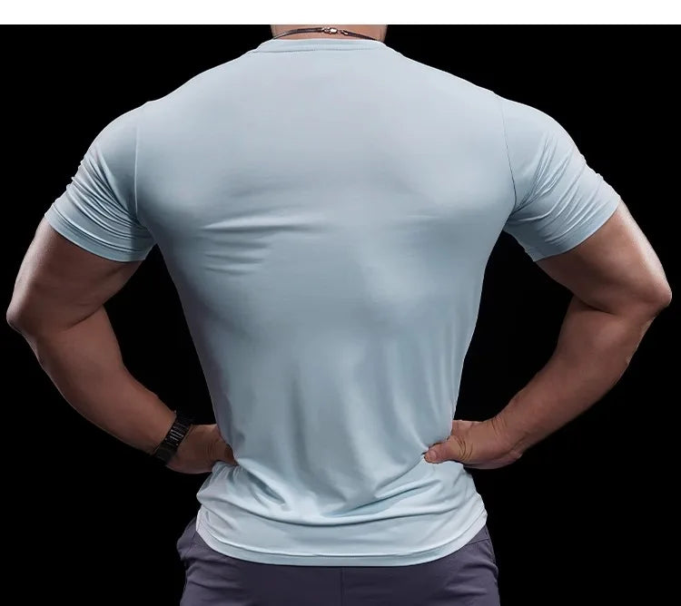 Summer New Basketball Men's Running Training Sports Gym Fitness High Elastic Quick-drying Casual Short-sleeved T-shirt Tops