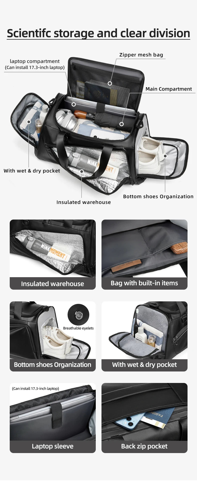 Travel Men sports Backpack Multi functional shoulder bag Women's Swimming Fitness handbag Business outdoor backpack for Shoe bag