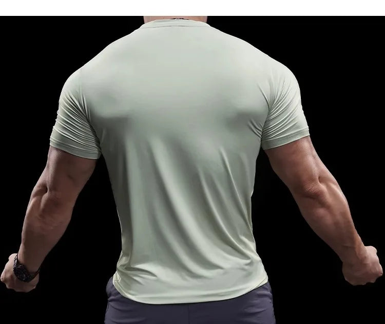 Summer New Basketball Men's Running Training Sports Gym Fitness High Elastic Quick-drying Casual Short-sleeved T-shirt Tops