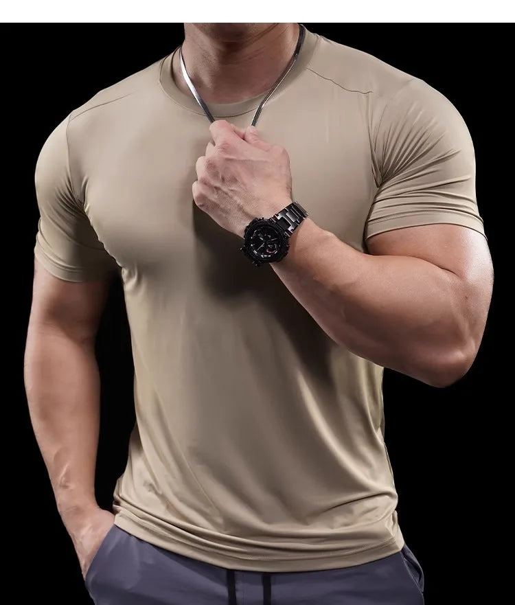 Summer New Basketball Men's Running Training Sports Gym Fitness High Elastic Quick-drying Casual Short-sleeved T-shirt Tops